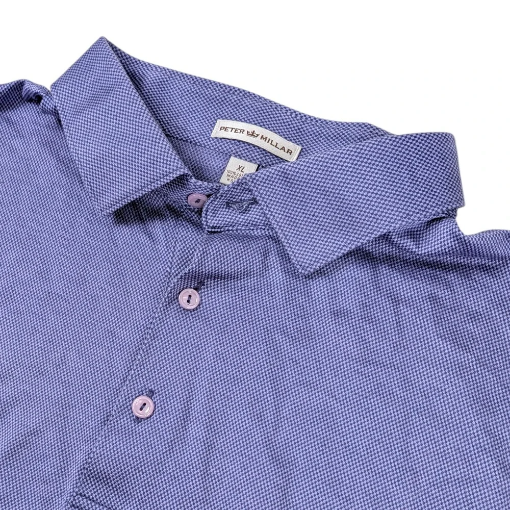 Peter Millar Mens XL‎ Purple Cotton Micro Gingham Short Sleeve Polo MF15K08S